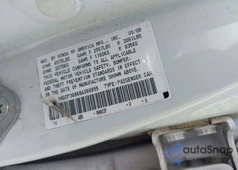 2008 Honda Accord 3.5 Ex-L z USA, uszkodzony, nr VIN 1HGCP36868A066955